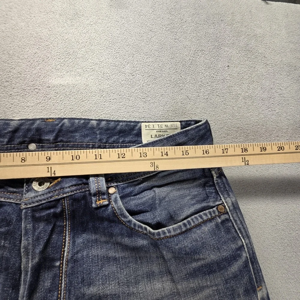 Diesel Jeans Mens 31x34 Blue Larkee Regular Straight Button Fly Distressed 008J4